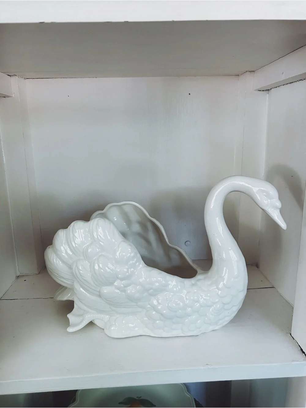 Vintage Fitz and Floyd white swan planter cachepot ceramic centerpiece 1980